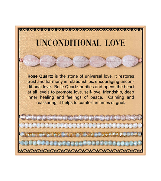 Bracelet en pierre feuille - Quartz rose