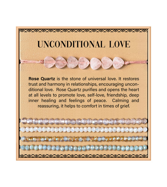 Bracelet en pierre de cœur - Quartz rose