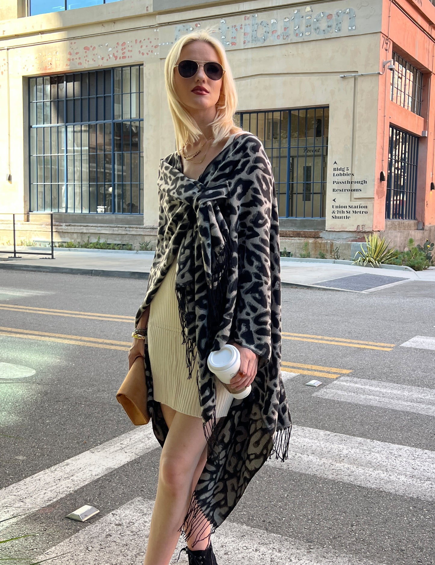 Shawl Wrap Poncho - Black Leopard