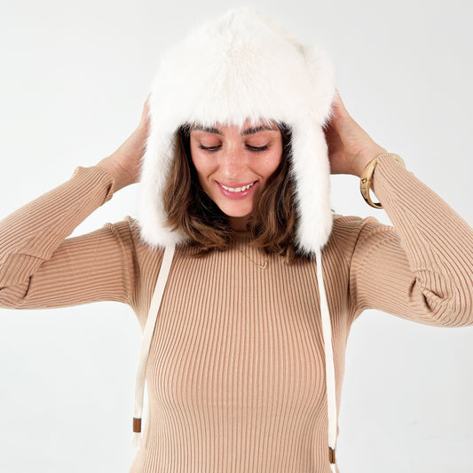 Faux Fur Trapper Hat - Ivory White