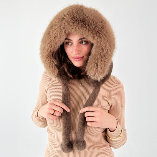 Faux Fur Winter Hat - Dark Clove Brown