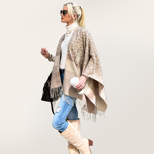 Poncho châle - Léopard ivoire