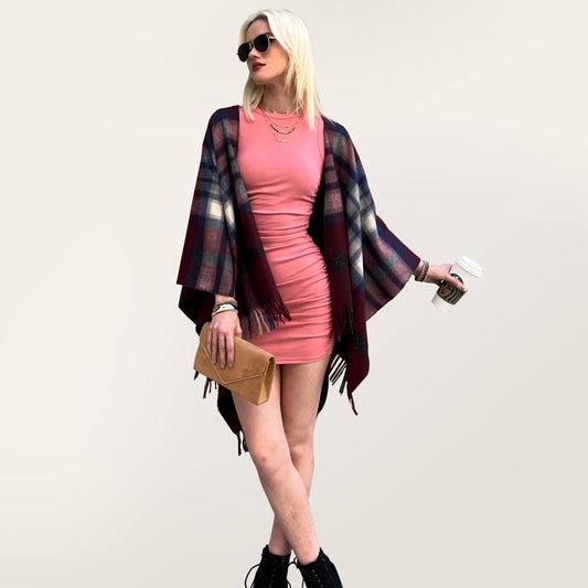 Poncho châle - Plaid bordeaux