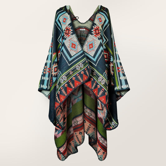 Poncho châle aztèque occidental - Noir nuit