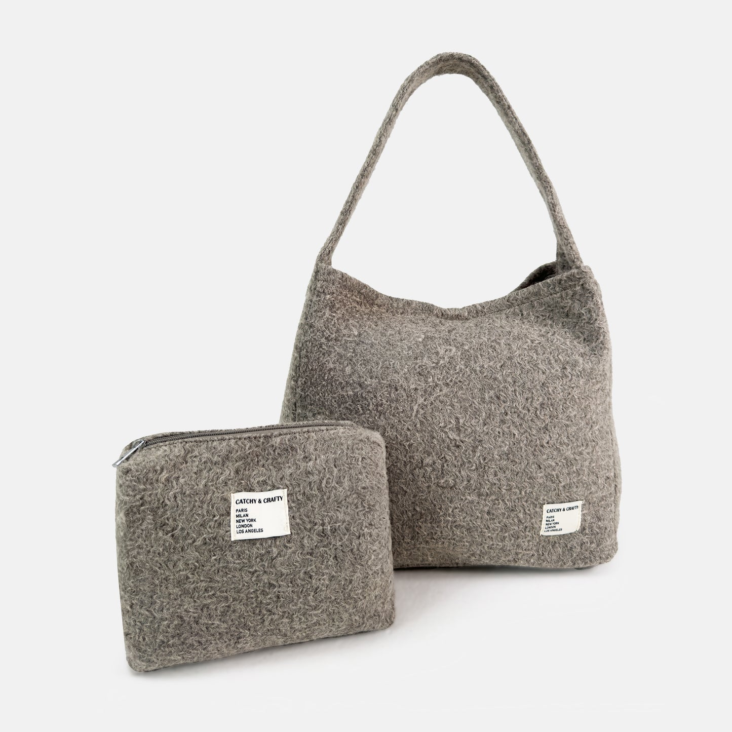 Bolso bohemio de peluche - Gris luna
