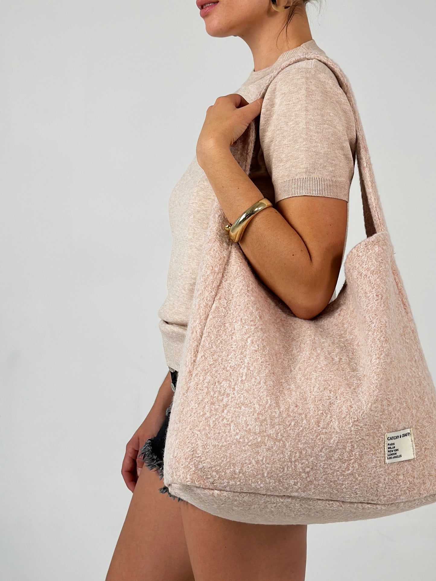 Sac Boho en peluche - Rose taupe