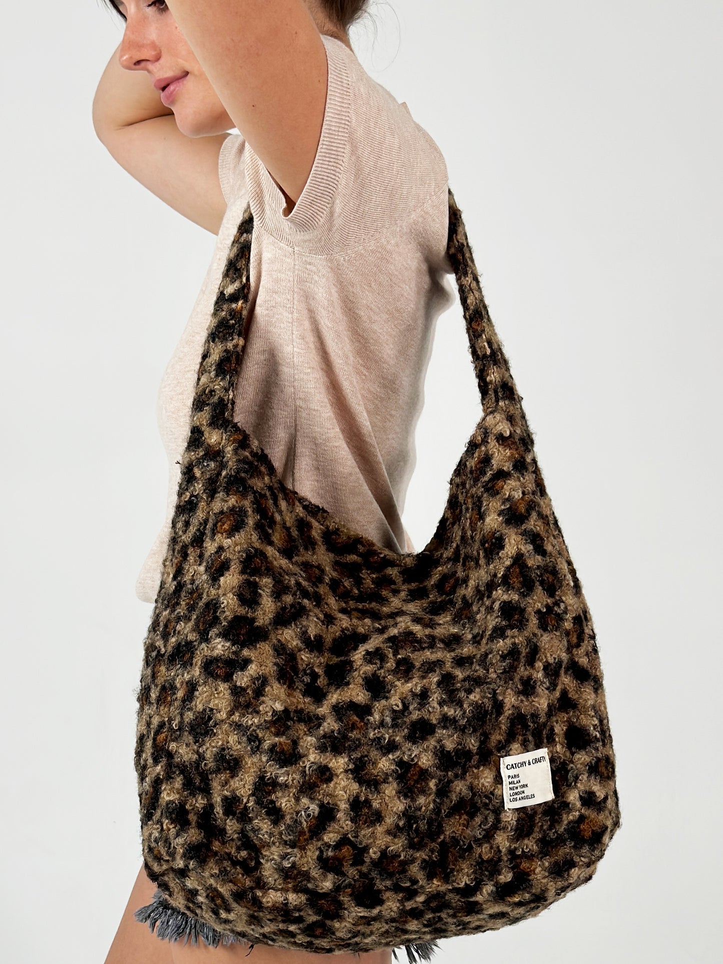 Bolso bohemio de peluche - Leopardo