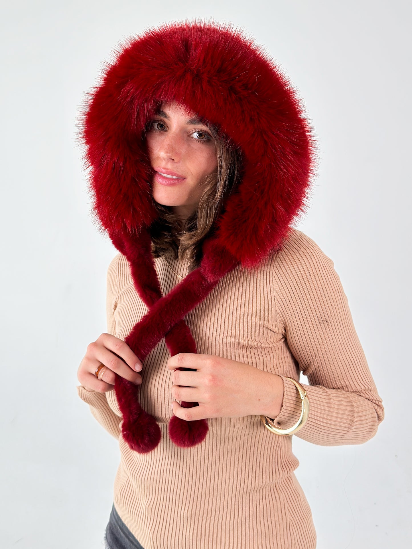 Bonnet d'hiver en fausse fourrure - Rouge Père Noël