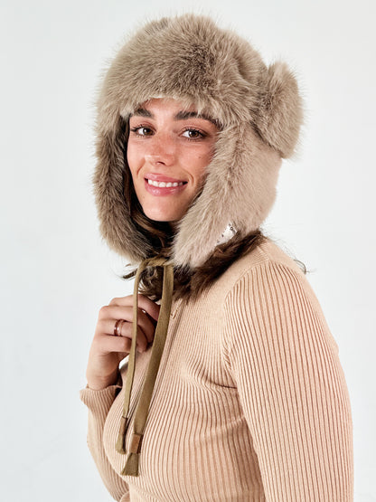 Faux Fur Trapper Hat - Teddy Bear Brown