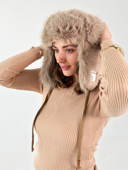 Faux Fur Trapper Hat - Teddy Bear Brown
