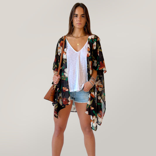 Kimono fleuri - Noir