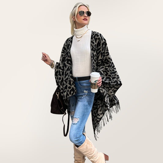 Poncho châle - Léopard noir